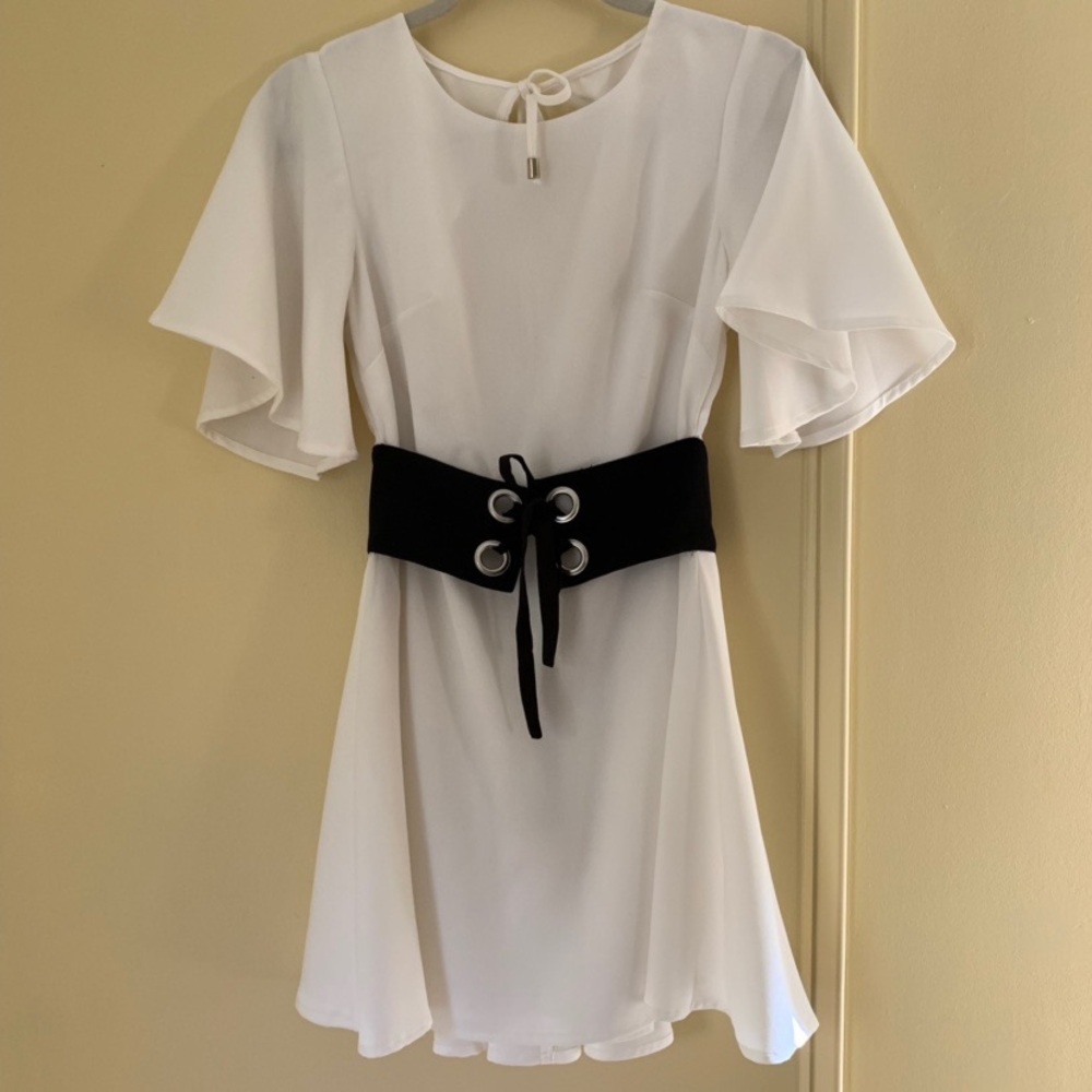 NBD White Blouse with attached black belt